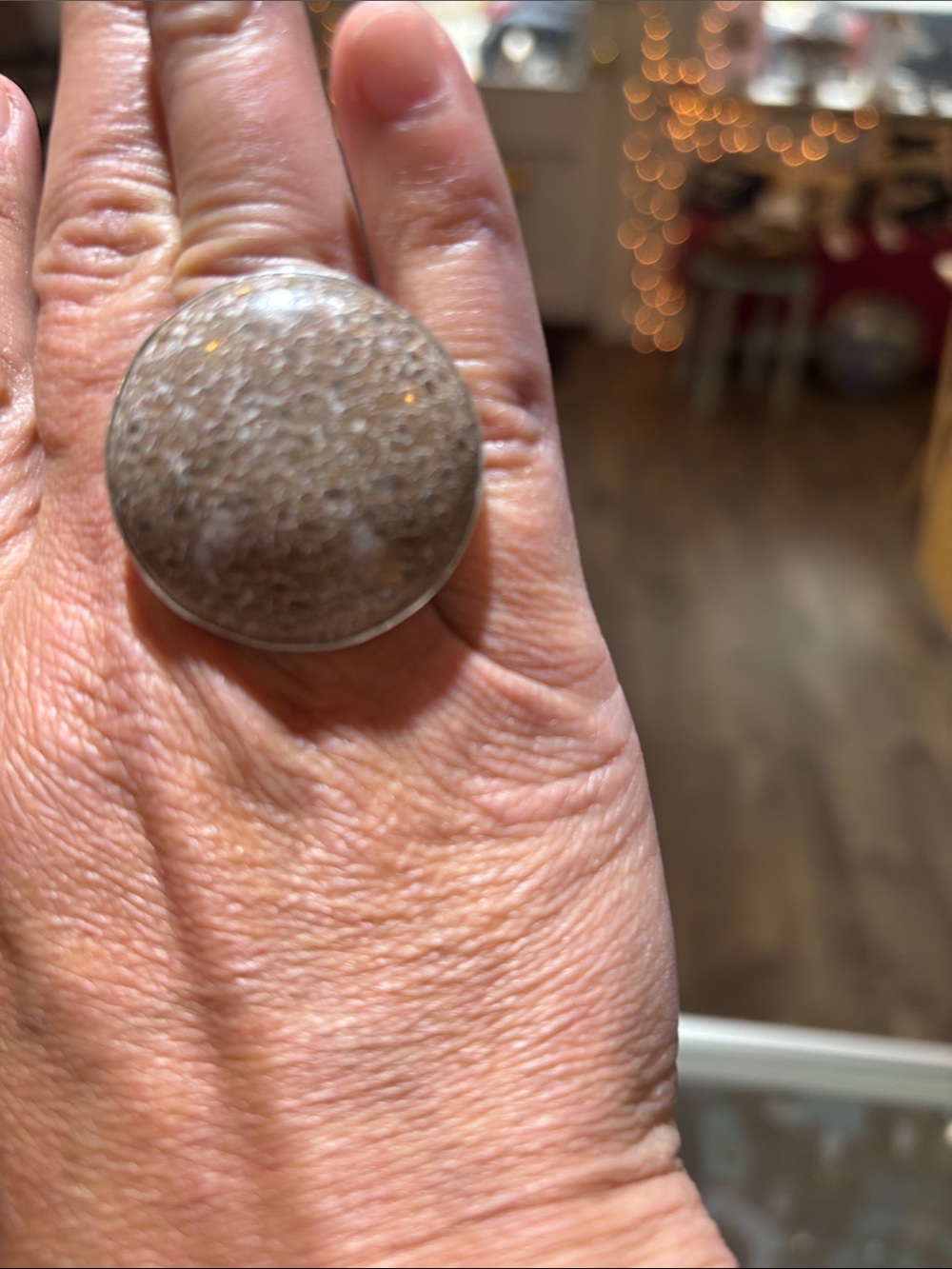 Large Round Fossilized Dinosaur Bone Ring by Charles Albert